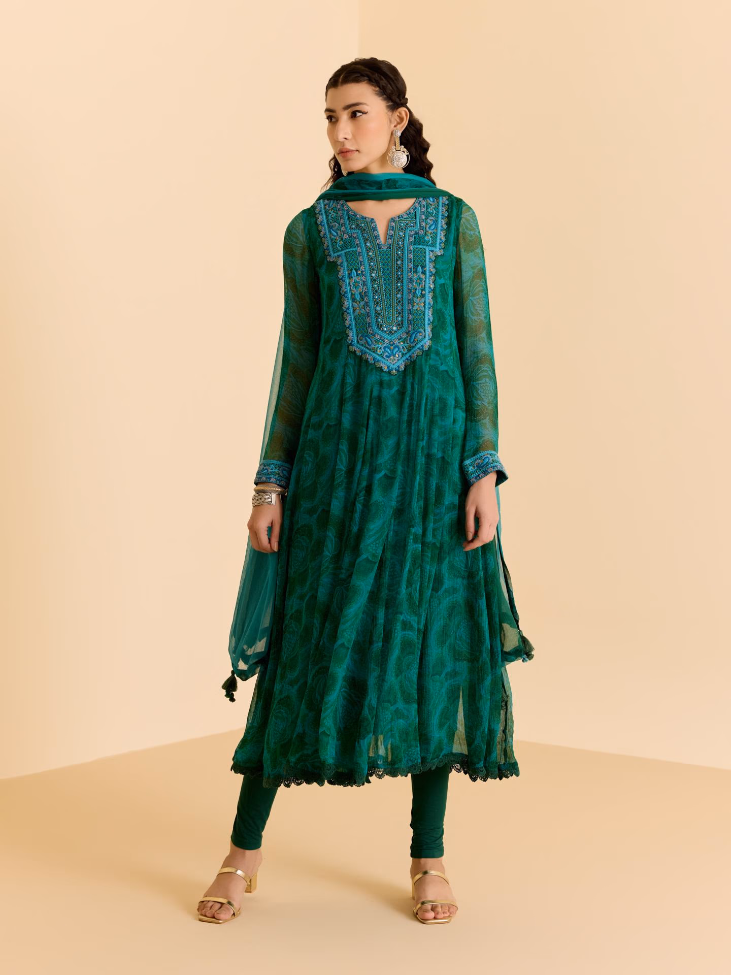 Emerald Green Aura Allover Suit Set