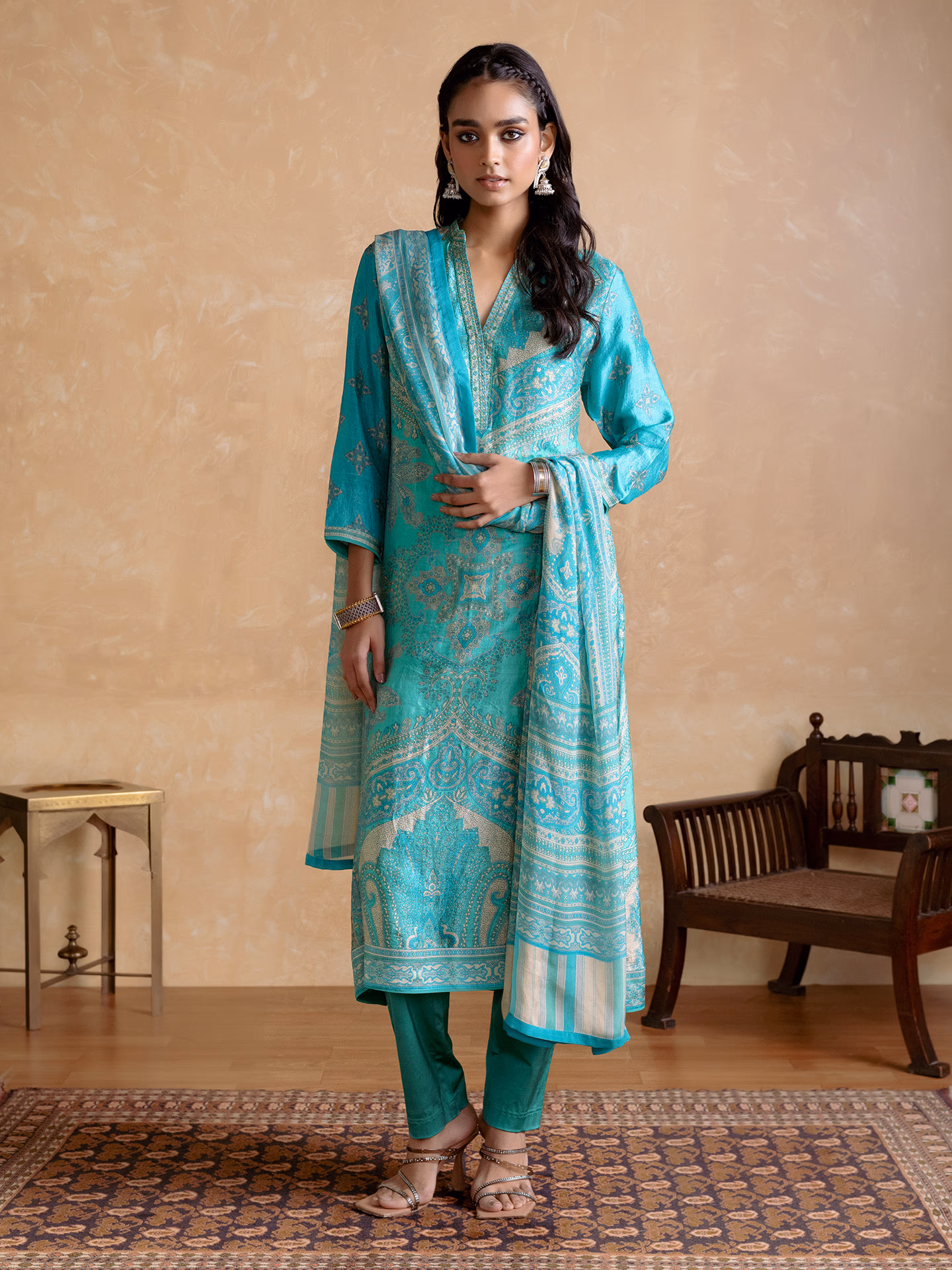Aqua & Beige Vasu Suit Set