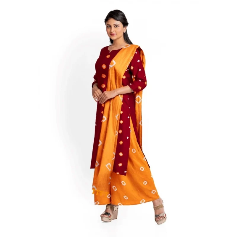 Women's Rayon Printed  Salwar Suit  With Dupatta Yellow