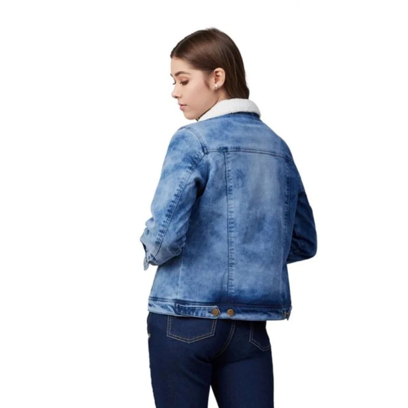 Women's Denim Washed Long Sleeve Jacket (Blue)