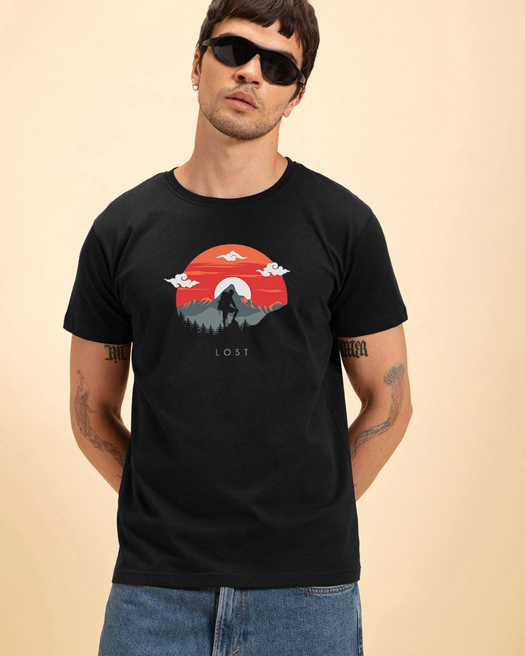 Men's Black Vagabond Graphic Printed T-shirt