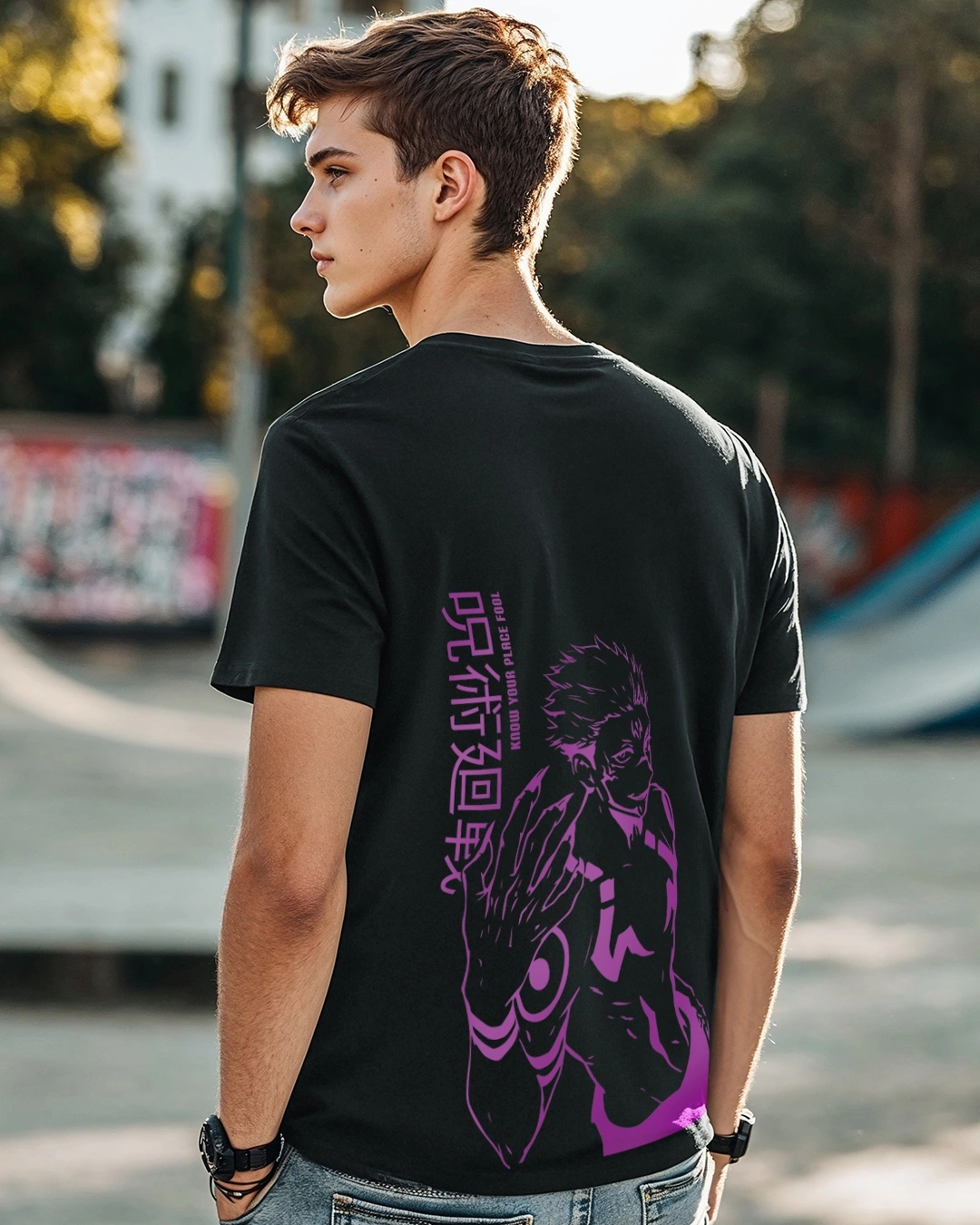 Men's Black Know Your Place Fool Graphic Printed T-shirt