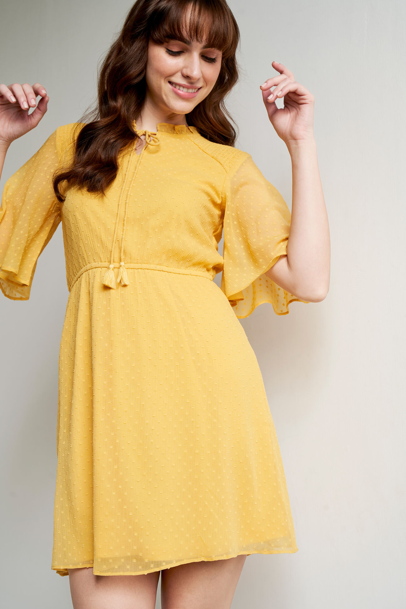 Yellow Solid Flared Dress