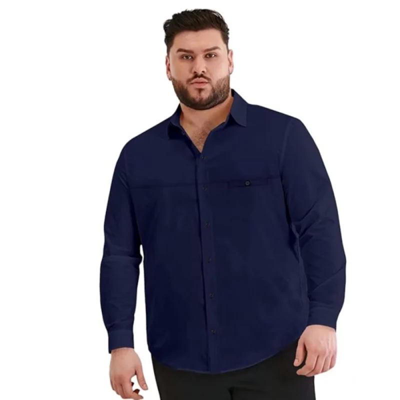 Mens Casual Cotton Solid Full Sleeve Shirt (Navy Blue)