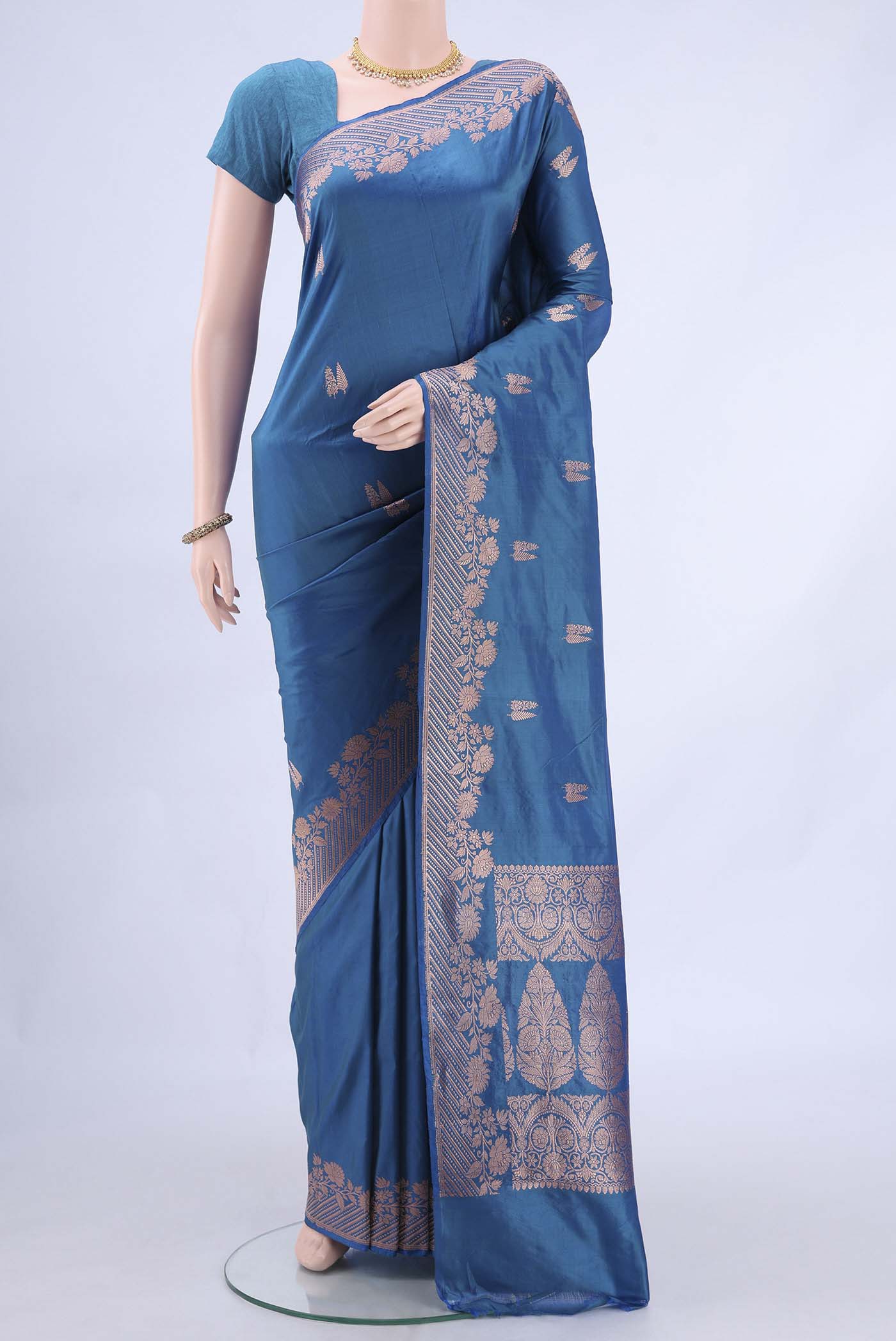 Peacock Blue Banarasi Katan Silk Saree
