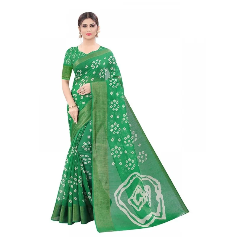 Women's Cotton Silk Bandhni Saree With Unstitched Blouse 5.5Mtr (Light Green)