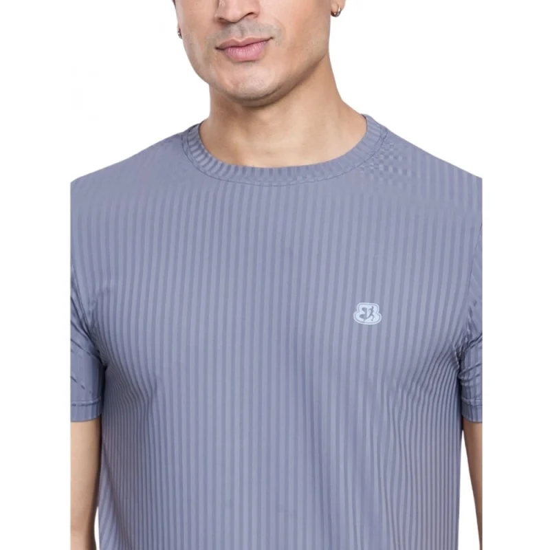 Men's Casual Nylon Solid Half Sleeve Round Neck T-Shirt (Grey)