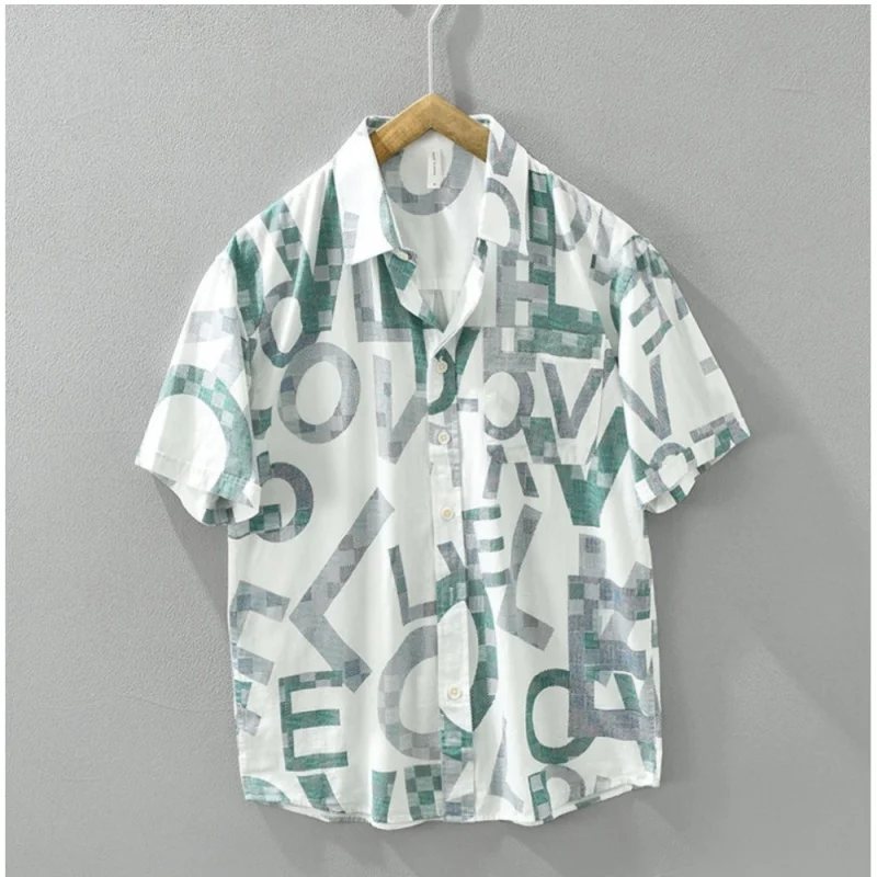 Men's Casual Cotton Printed 3-4th Sleeve Collar Shirt (White )