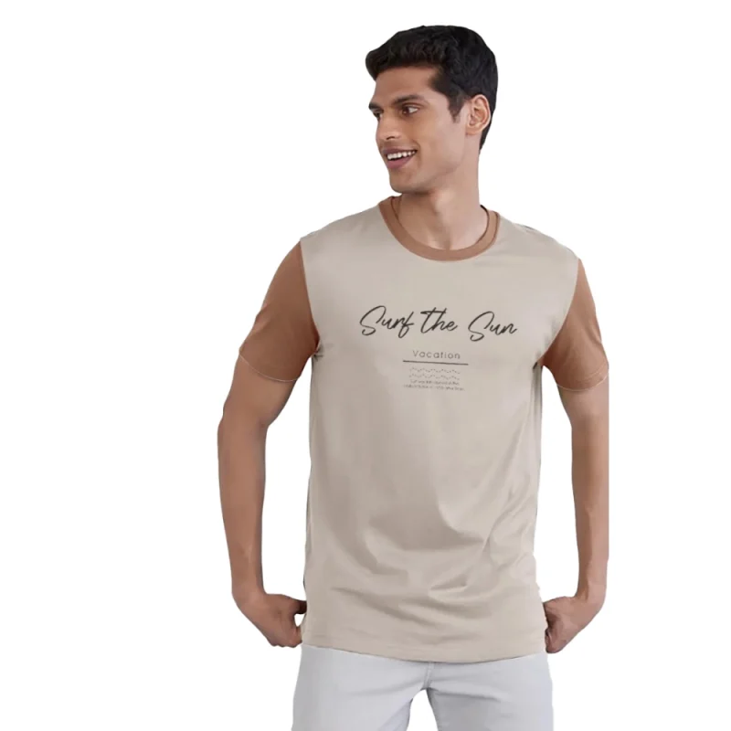 Men's Casual Half sleeve Printed Cotton Crew Neck T-shirt (Cream) (Copy)