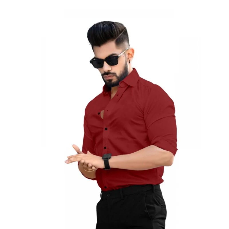 Men's Casual Full Sleeve Poly Viscose Collar Neck Shirt (Maroon)