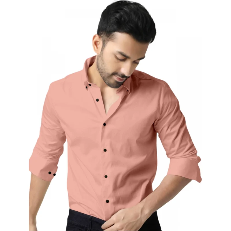 Men's Casual Full Sleeve Poly Viscose Collar Neck Shirt (Peach)