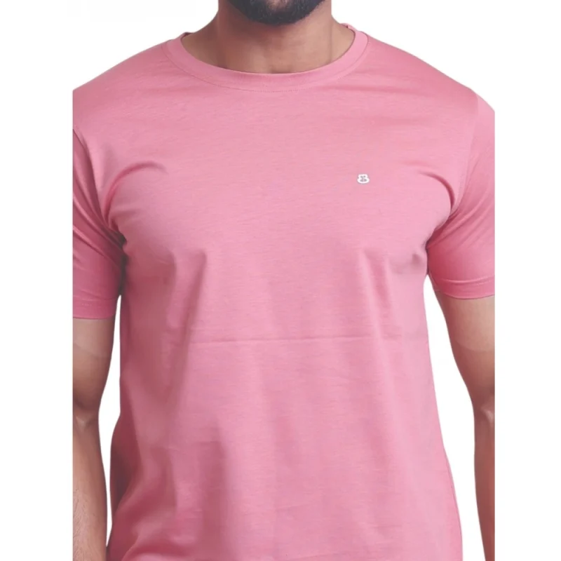 Men's Casual Cotton Solid Half Sleeve Round Neck T-Shirt (Pink)