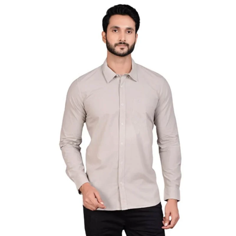 Men's Casual Cotton Full Sleeve Solid Shirt (Grey)