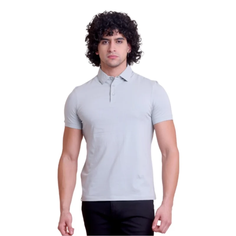 Men's Casual Cotton Solid Half Sleeve Polo Neck T-Shirt (Grey)