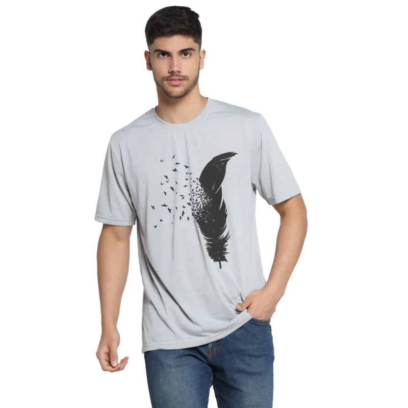 Men's Casual Half Sleeve Printed Cotton Blended Round Neck T-shirt (L.Grey)