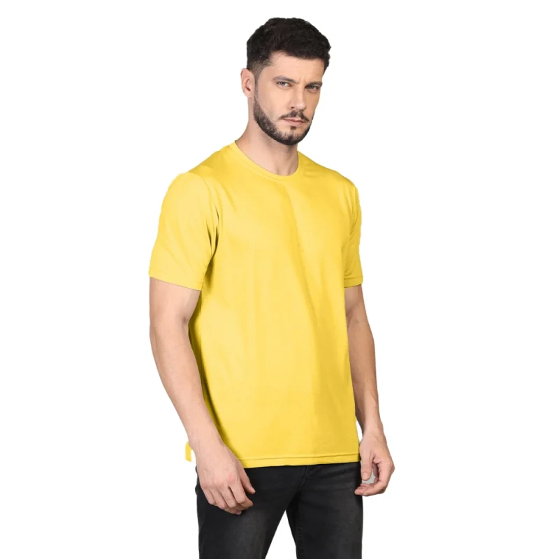 Men's Casual Half Sleeve Solid Cotton Blended Round Neck T-shirt (Yellow)