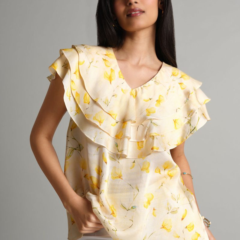 Yellow Bloom Ruffle Top