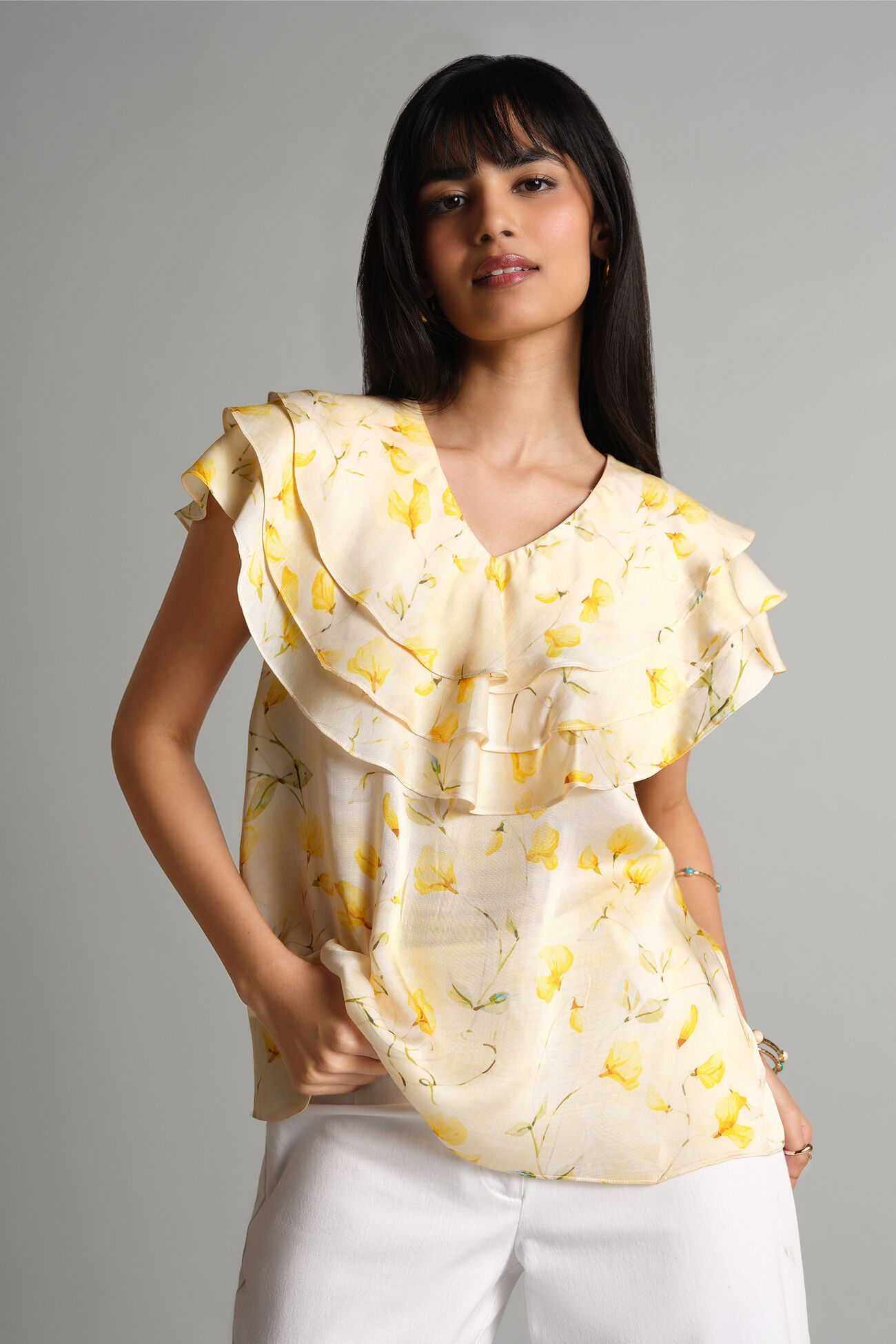 Yellow Bloom Ruffle Top